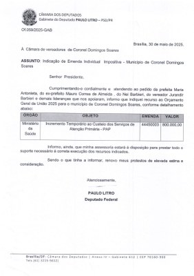 🔹 R$ 800 mil para a Saúde de Coronel Domingos Soares!