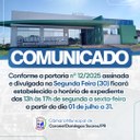 Horario de funcionamento da Câmara.