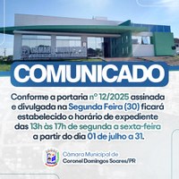 Horario de funcionamento da Câmara.